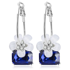 Cubic Zirconia & Blue Crystal Flower Hoop Earrings