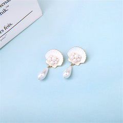 Pearl & Silver-Plated Seashell Drop Earrings
