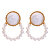 Pearl & 18K Gold-Plated Open Ring Stud Earrings