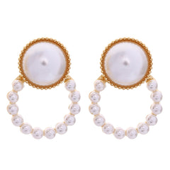 Pearl & 18K Gold-Plated Open Ring Stud Earrings