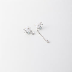 White Cat-Eye & Cubic Zirconia Floral Mismatched Drop Earrings