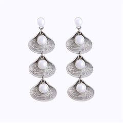 Pearl & Silver-Plated Linking Seashell Drop Earrings