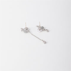 White Cat-Eye & Cubic Zirconia Floral Mismatched Drop Earrings