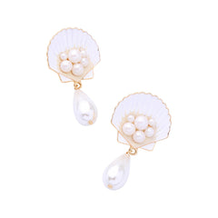 Pearl & Silver-Plated Seashell Drop Earrings