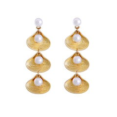Pearl & 18K Gold-Plated Linking Seashell Drop Earrings