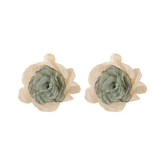 Beige & Green Chiffon Layered Floral Stud Earrings