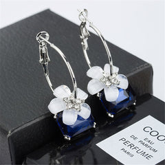 Cubic Zirconia & Blue Crystal Flower Hoop Earrings