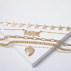 18K Gold-Plated Star Station Layered Necklace Set
