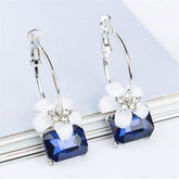 Cubic Zirconia & Blue Crystal Flower Hoop Earrings