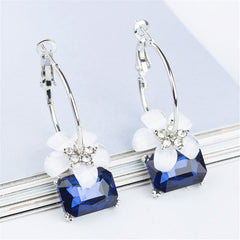 Cubic Zirconia & Blue Crystal Flower Hoop Earrings