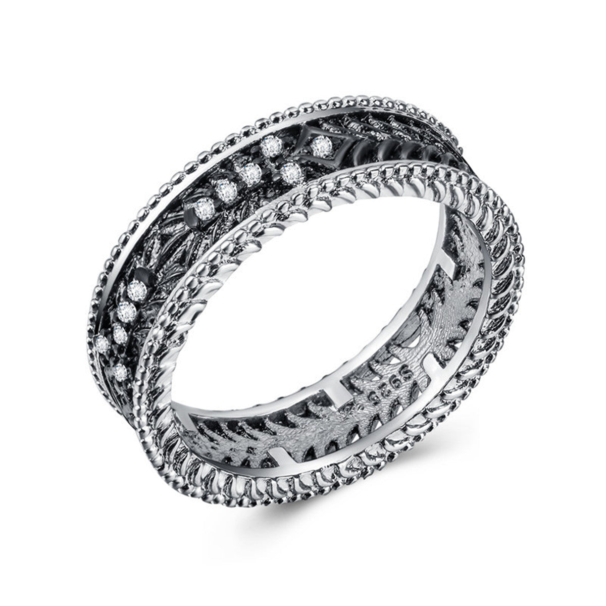 Cubic Zirconia and Two Tone Openwork Band, statement rings for women, vintage-inspired design, lifestyle look