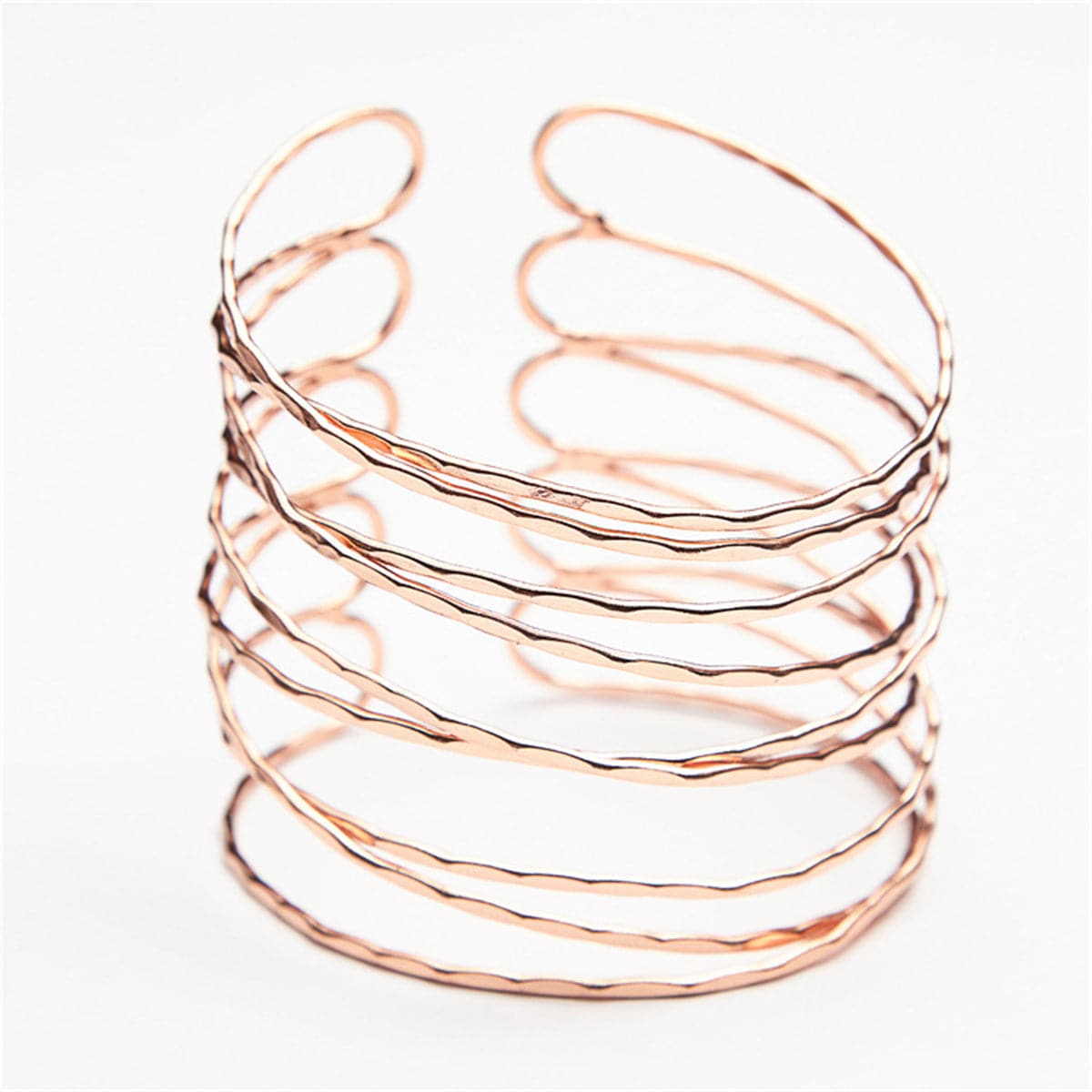 18K Rose Gold-Plated Open Geometric Arm Cuff, botanical inspired, side view