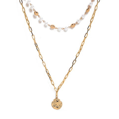 Pearl & 18K Gold-Plated Coin Layered Pendant Necklace