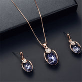 Purple & 18K Rose Gold-Plated Oval Pendant Necklace & Drop Earrings