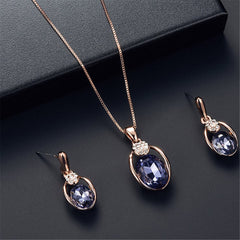 Purple & 18K Rose Gold-Plated Oval Pendant Necklace & Drop Earrings