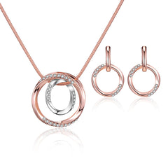 Two-Tone & Cubic Zirconia Double-Ring Pendant Necklace & Drop Earrings