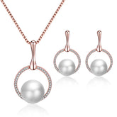 Pearl & Cubic Zirconia Pendant Necklace & Stud Earrings Set
