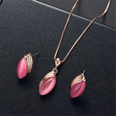 Red & 18K Rose Gold-Plated Pear Pendant Necklace & Stud Earrings