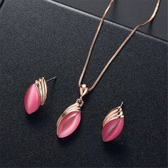 Red & 18K Rose Gold-Plated Pear Pendant Necklace & Stud Earrings