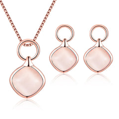 Pink & 18K Rose Gold-Plated Pendant Necklace & Drop Earrings