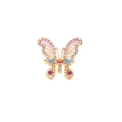 Cubic Zirconia & Enamel 18K Gold-Plated Pastel Butterfly Adjustable Ring