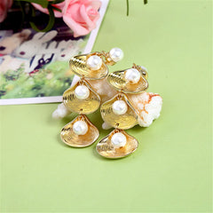 Pearl & 18K Gold-Plated Linking Seashell Drop Earrings