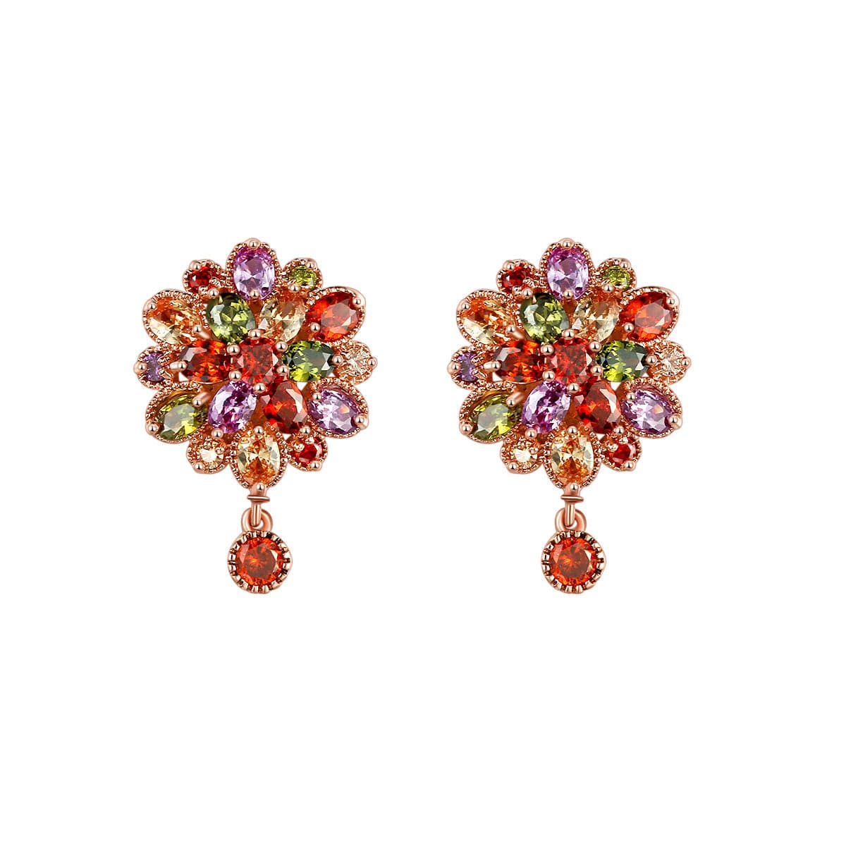 Jewel-Tone cubic zirconia & 18k Rose Gold-Plated Flower Earrings - streetregion