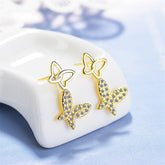 Cubic Zirconia & 18K Gold-Plated Linking Butterfly Drop Earrings