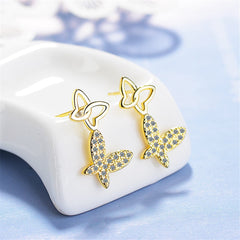 Cubic Zirconia & 18K Gold-Plated Linking Butterfly Drop Earrings