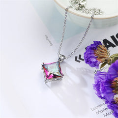 Crystal & Silver-Plated Princess-Cut Pendant Necklace - streetregion