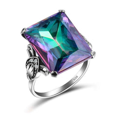 Jewel-Tone Crystal & Fine Silver-Plated Princess-Cut Ring - streetregion