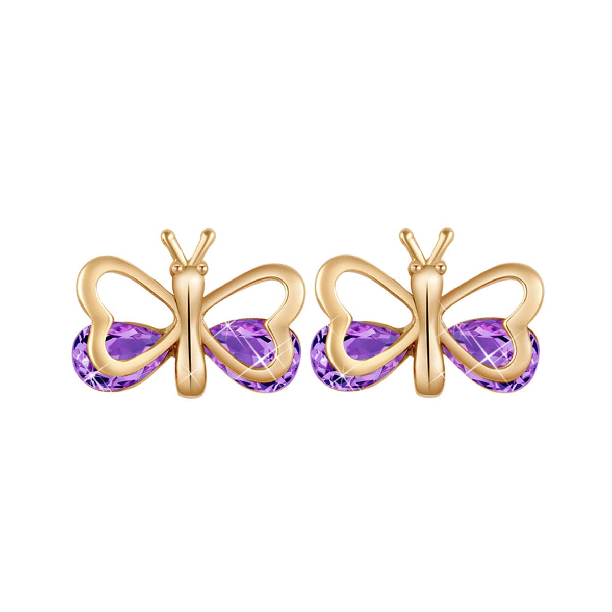 Purple Cubic Zirconia & 18k Gold-Plated Butterfly Stud Earrings - streetregion