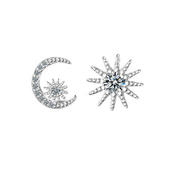 cubic zirconia & Silver-Plated Blue Moon & Star Stud Earrings - streetregion