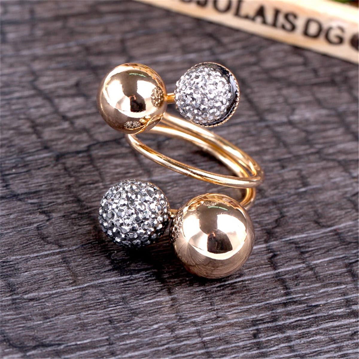 Gray & 18k Gold-Plated Adjustable Flower Ball Ring - streetregion