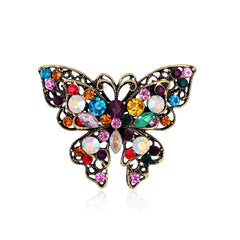 Blue Multicolor Crystal & Cubic Zirconia Butterfly Brooch