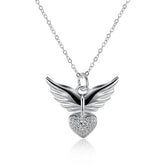 cubic zirconia & Silver-Plated Flying Heart Pendant Necklace - streetregion