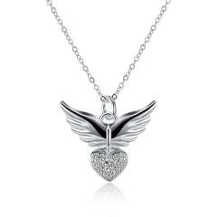 cubic zirconia & Silver-Plated Flying Heart Pendant Necklace - streetregion