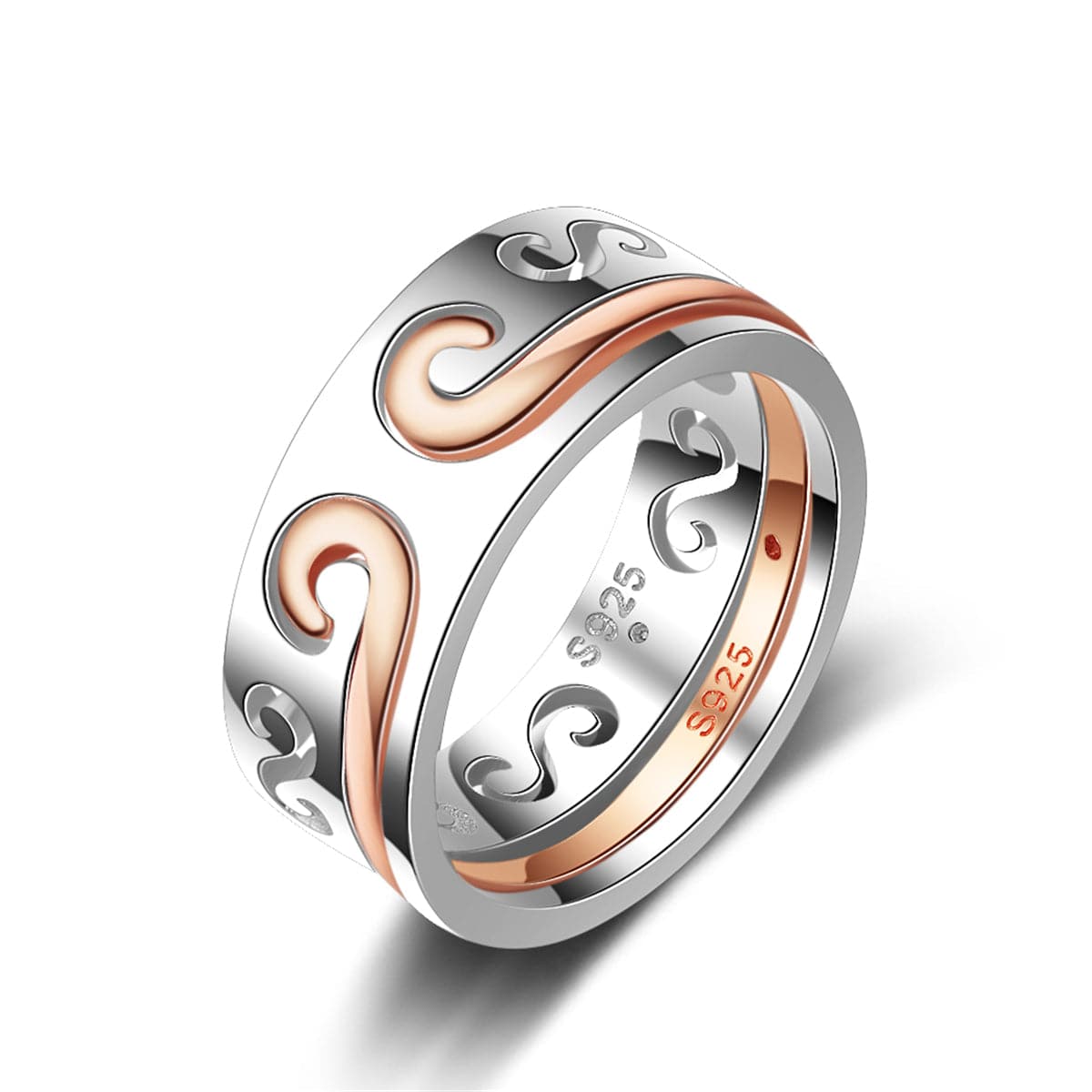 Silver-Plated & 18k Rose Gold-Plated Swirl Band Ring Set - streetregion