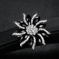 Black & cubic zirconia Floral Brooch - streetregion