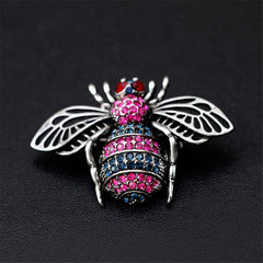 Pink & Black Cubic Zirconia & Silver-Plated Bee Brooch