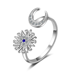 cubic zirconia & Silver-Plated Sun & Moon Bypass Ring - streetregion
