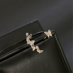 Cubic Zirconia & 18K Gold-Plated Butterfly Stud/Drop Earrings