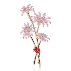 Pink Enamel & 18K Gold-Plated Mum Ladybug Brooch