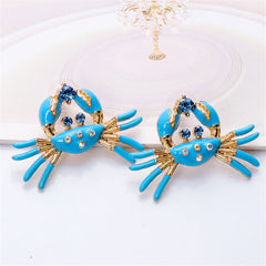 Blue Enamel & Cubic Zirconia 18K Gold-Plated Crab Stud Earrings