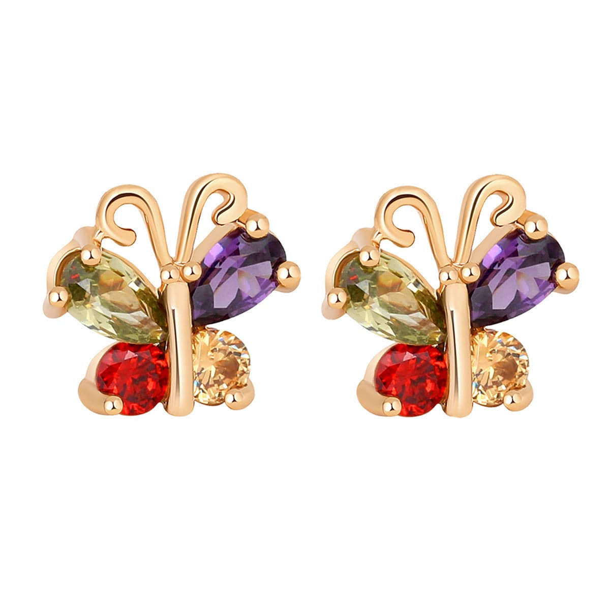 Green Cubic Zirconia & 18k Gold-Plated Butterfly Stud Earrings - streetregion