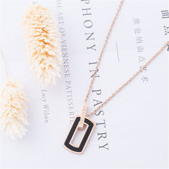 Black & 18K Rose Gold-Plated Openwork Rectangle Pendant Necklace