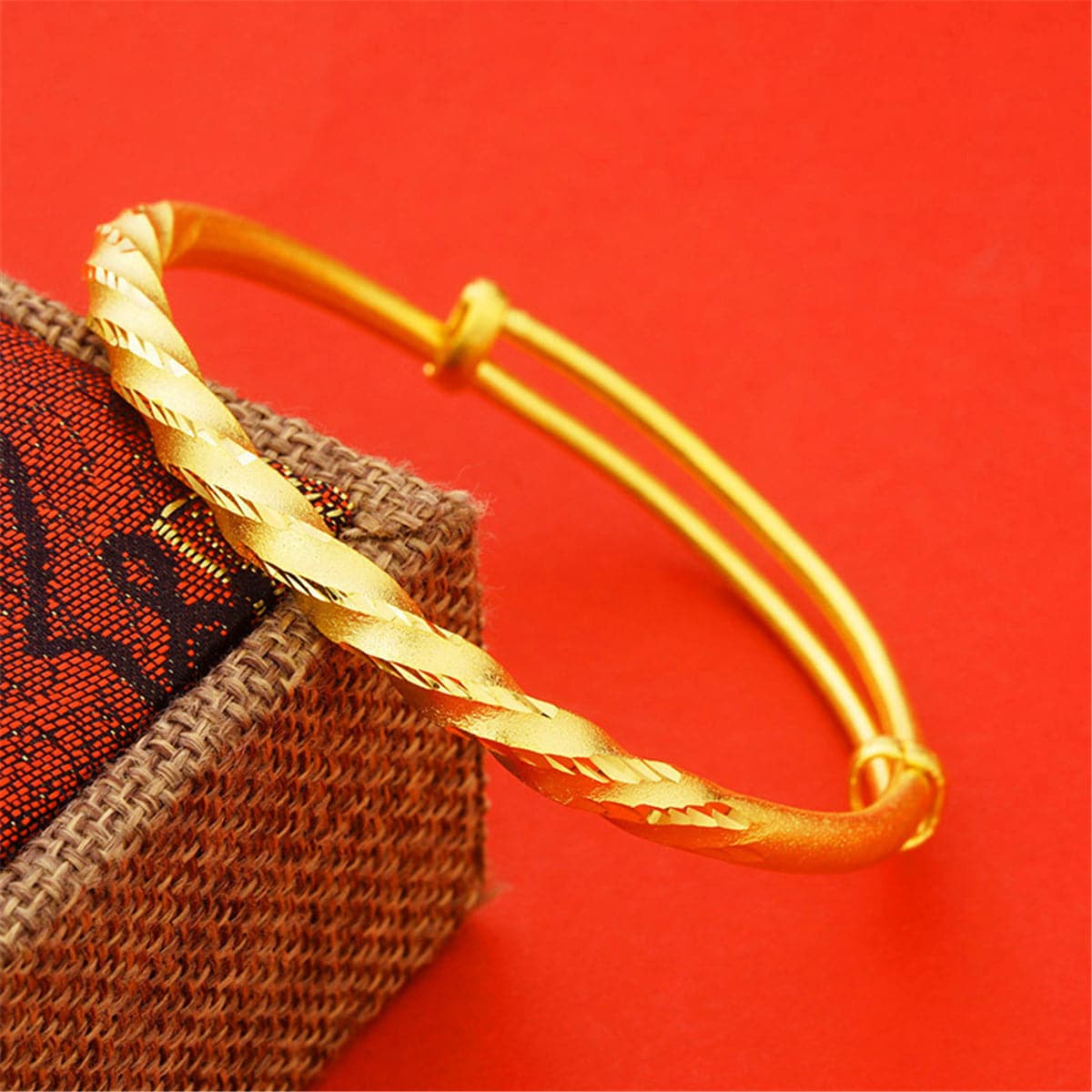 24K Gold-Plated Twine Twist Adjustable Bangle, gold bangle bracelet, everyday style, side view