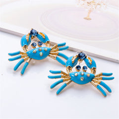 Blue Enamel & Cubic Zirconia 18K Gold-Plated Crab Stud Earrings