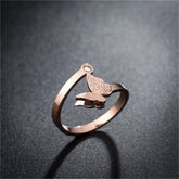 Cubic Zirconia & 18K Rose Gold-Plated Frosted Butterfly Ring