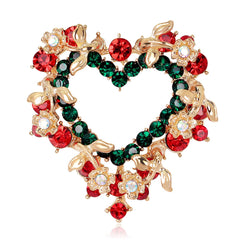 Red & Green cubic zirconia & 18k Gold-Plated Wreath Brooch - streetregion